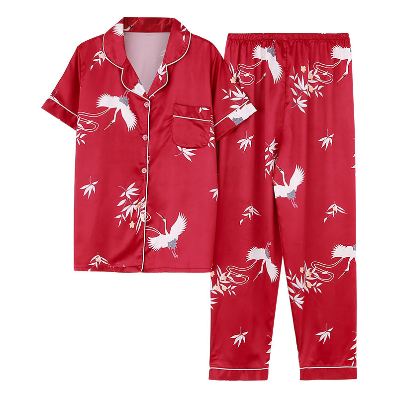 中老年妈妈大码夏天真丝绸睡衣