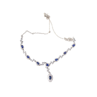 精品彩宝 天然蓝宝石纯银镶嵌款项链 女款精工银镶嵌蓝宝石饰品