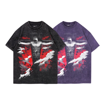 TEE7-动漫EVA第二使徒莉莉丝碇真嗣水洗做旧哥特风纯棉短袖T恤