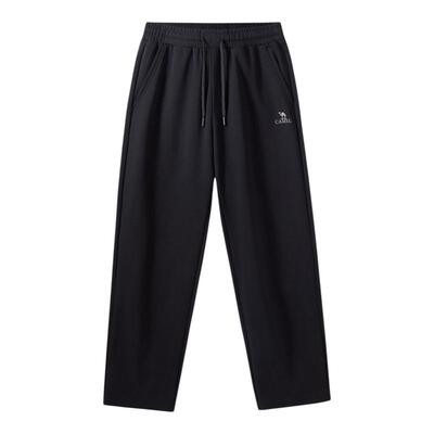 骆驼户外休闲针织长裤男士户外新款春秋季纯棉黑色直筒运动长裤子