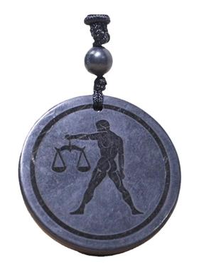 shungite次石墨 复古款十二星座原创吊坠吊坠中古手工 圆牌吊坠