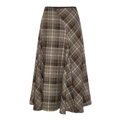 MOUSSY冬季新品复古文艺风不对称格纹A字半身裙028IAA31-1681