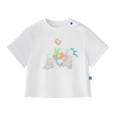 Babycare儿童轻柔短袖夏季女童T恤男童衣服7A抗菌透气可爱动物