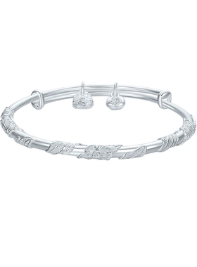 周六福繁花银手镯s990银实心镯子优雅气质圣诞礼物