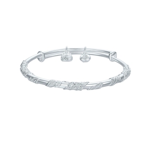 周六福繁花银手镯s990银实心镯子优雅气质情人节礼物