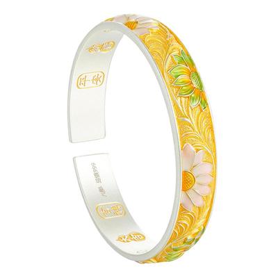 足银999珐琅向日葵描金手镯