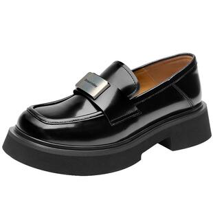 BeauToday爵士徽章厚底乐福鞋女春季新款英伦风小皮鞋真皮单鞋