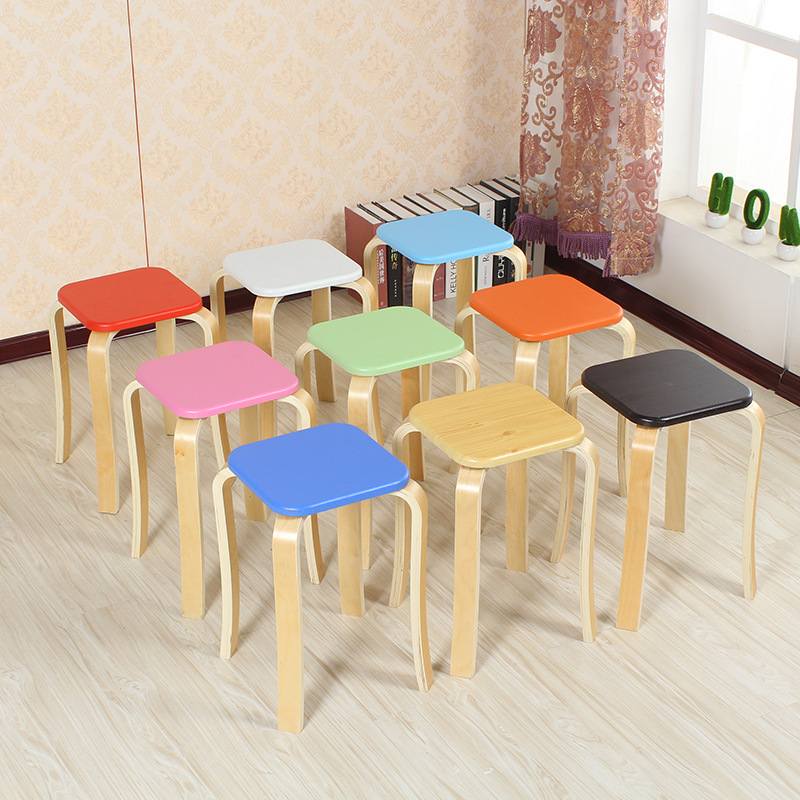 曲木凳方形实木耐用加厚板凳凳子可时尚简约成用叠放商用餐桌人家