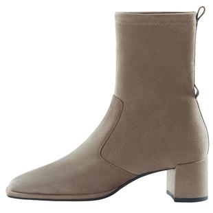 7or9短靴女鞋秋冬切尔西靴绒面真皮粗跟高跟靴瘦瘦靴靴子燕麦吐司