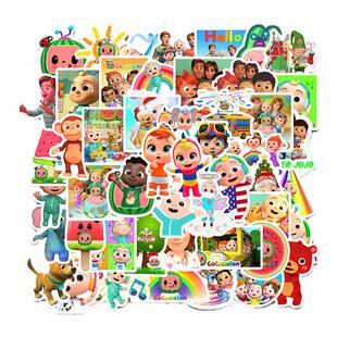 50张卡通可爱动画片cocomelon儿童英文早教启蒙人物涂鸦贴纸防水笔记本平板水杯手账本玩具车diy贴画不干胶