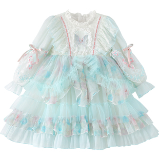 女童洛丽塔连衣裙春装2026新款洋气儿童长袖蓬蓬公主裙女孩礼服裙