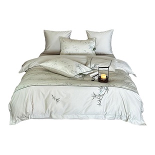 Luxury|中式绑带四件套刺绣提花120支长绒棉床上用品床单纯棉全棉