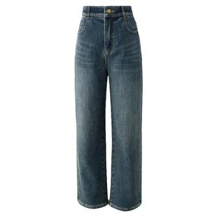 小个子加绒直筒牛仔裤女士娅丽达女裤2025冬季新款九分弹力烟管裤