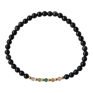 天然黑曜石彩虹碧玺手链女单圈小颗粒手串极细简约百搭饰品转运珠