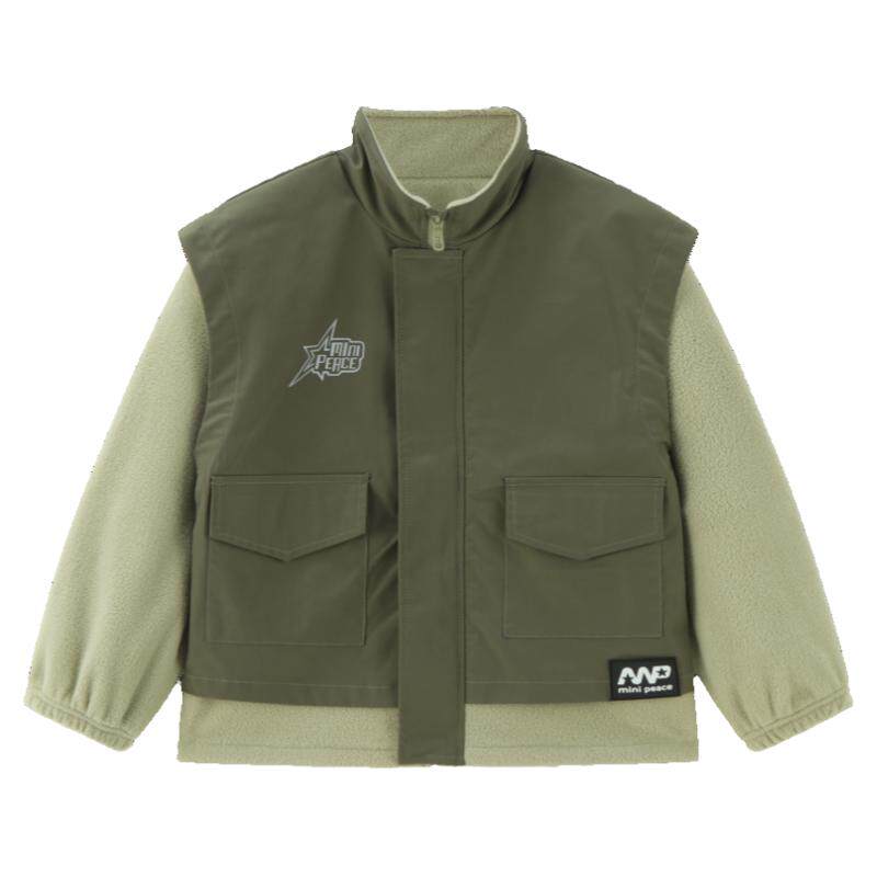 minipeace太平鸟童装男童拼接摇粒绒外套秋冬装儿童上衣简潮户外