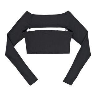 QUORRA S CHORD 黑色弹力纯棉面料假两件打底一字领长袖上衣