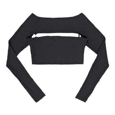 QUORRA S CHORD 黑色弹力纯棉面料假两件打底一字领长袖上衣