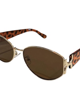 韩版老钱风豹纹椭圆防紫外线墨镜