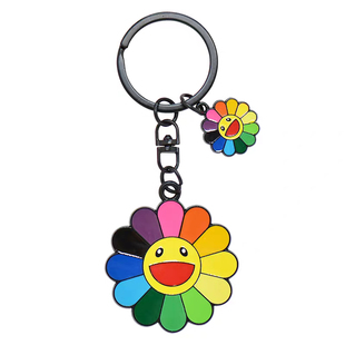 高级经典村上隆笑脸太阳花钥匙扣圈可爱潮流学生挂件书包配饰品