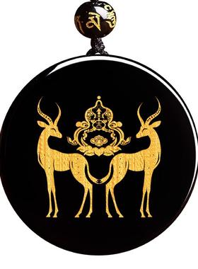 生肖马黑曜石吉祥宏双羚保岁吊坠