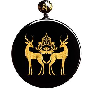 生肖马黑曜石吉祥宏双羚保岁吊坠