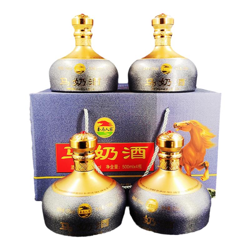 奶酒套马人家发酵马奶酒18度奶香型500ml *４瓶正宗奶白色蒙古酒