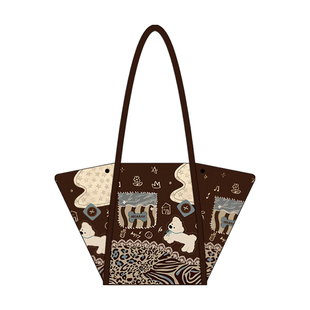 冬季新款焦糖色斜挎包通勤百搭大容量帆布包慵懒小狗元宝包女AC79