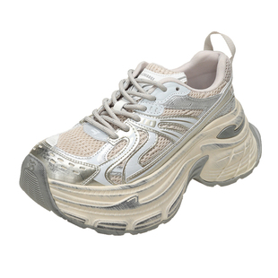 老爹鞋女款2025新款夏复古增高8cm透气休闲鞋做旧轻便百搭运动鞋