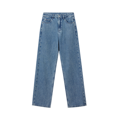 PRE PREWORKS率性复古经典水洗磨白高腰经典百搭直筒牛仔裤长裤