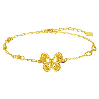 金至尊闪醉金蝴蝶黄金手链女2025新款硬足金爆闪幻彩金手链送女友