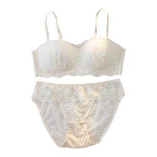 美背无肩带防滑夏季内衣女薄款大胸显小抹胸裹胸文胸罩套装调整型