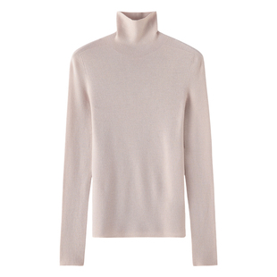 春款精纺100%纯羊毛衫女高领套头修身长袖毛衣气质薄款针织打底衫