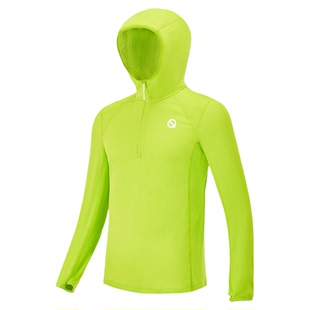 【新品】轻功热力方格连帽半开拉链长袖 2.0秋冬跑步运动保暖长袖