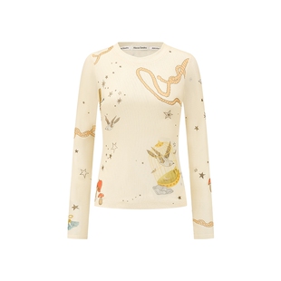 徐艺洋同款-Alexia Sandra2025年春夏新款梦游仙境弹力网印花长袖