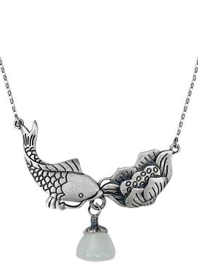 复古时尚个性简约鱼莲项链吊坠短款古风文艺颈链配饰毛衣套链女款