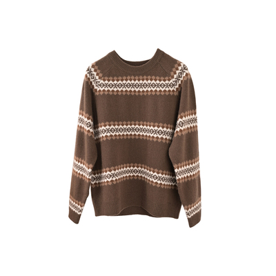 圆领插肩袖提花加厚纯山羊绒毛衣