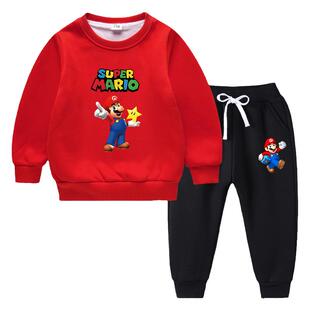 Super mario超级马里奥2026秋冬季儿童卫衣套装洋气新款中大童加