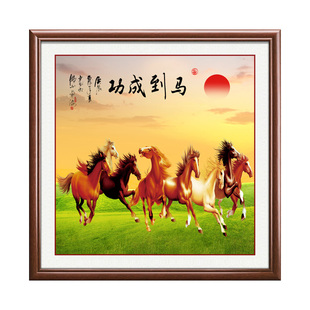 马到成功装饰画八骏图骏马图挂画入户玄关办公室国画客厅书房壁画