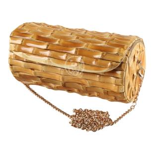 竹节圆筒斜挎包单肩大容量可放手机手工拼接竹根横款水桶包男女