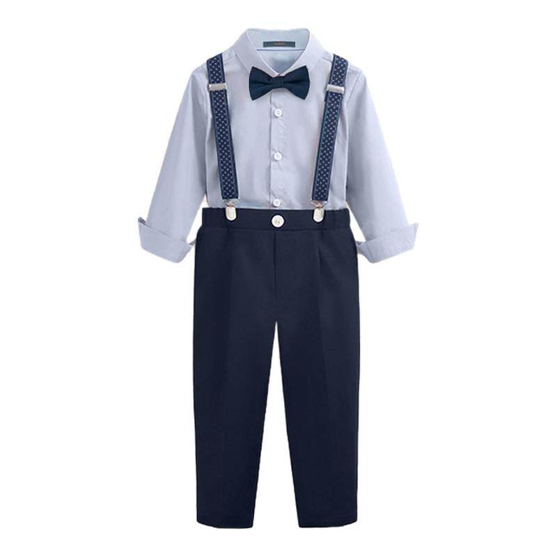罗蒙男童宝宝马甲西装背带裤套装儿童礼服表演周岁花童西服英伦风
