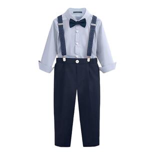 罗蒙男童宝宝马甲西装背带裤套装儿童礼服表演周岁花童西服英伦风