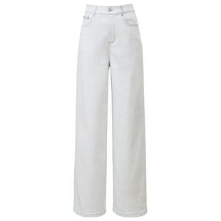 逸阳灰白色直筒牛仔裤女2025早秋季新款宽松弹力版型显瘦阔腿裤子