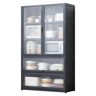 厨房置物架带柜门落地多层多功能橱柜微波炉烤箱电器置物储物碗柜