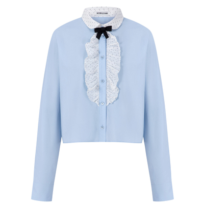 HERLIAN 2026年春季新品波点荷叶边娃娃领设计女士长袖衬衫