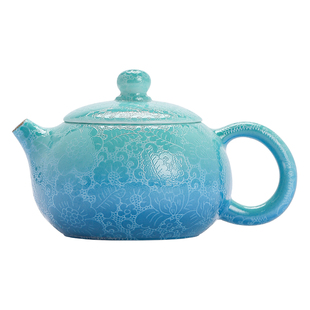 景德镇官方陶瓷茶壶高温白瓷渐变手工扒花茶壶泡茶送人礼物礼盒装