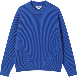 LEZORA全球GOTS认证organic cotton新疆有机棉坑条粗针圆领毛衣男