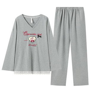 玛伦萨纯棉睡衣女款2025新款长袖长裤家居服套装春秋大码宽松套头