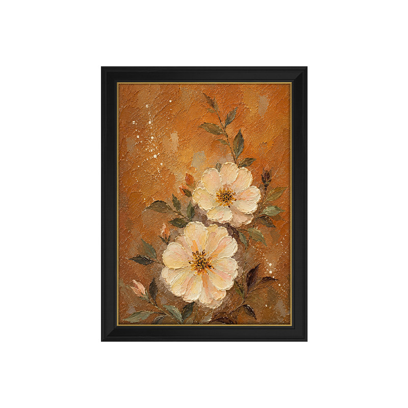 大芬村手绘金箔厚涂花卉装饰油画