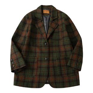 Cycle Document 循环档案 复古墨绿色高级感格纹羊毛呢西装外套女