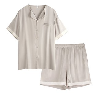 轩靓睡衣女士夏季薄款冰丝绸短袖简约高级感仿真丝质感家居服套装